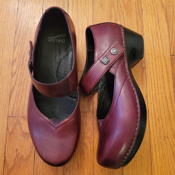 Dansko 10.5‎ 11 Burgundy Leather Mary Jane Heeled Clogs Shoes TANDY 41 - Picture 1 of 10